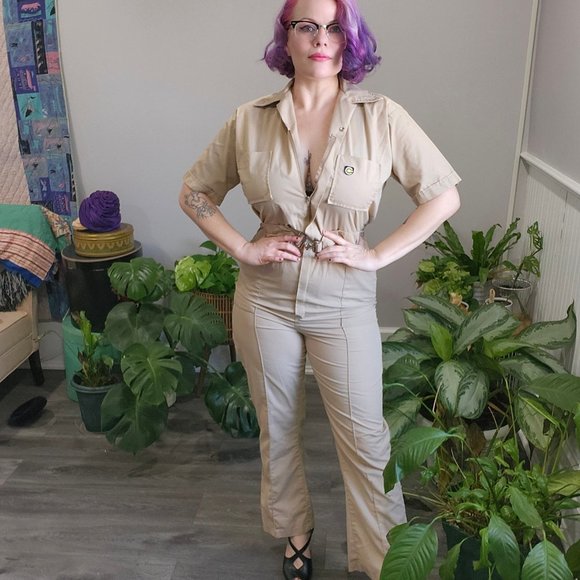 Vintage 1970's Khaki Work Jumpsuit / Coveralls - Picture 1 of 13